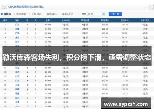 勒沃库森客场失利，积分榜下滑，亟需调整状态